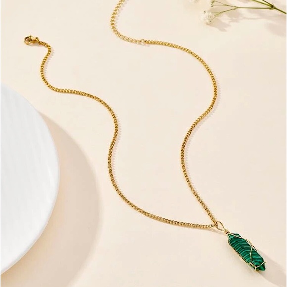 New Handmade Green Malachite 10k Gold Wire Wrapped S925 Silver Amulet Necklace - Picture 7 of 16